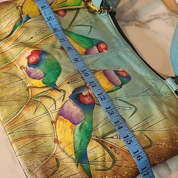 Anuschka Leather Vibrant Hand-Painted Parrot Design Tote Bag Artsy Boho Unique - Picture 16 of 16